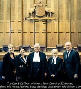The Carr & Co Team with Hon. Peter Dowding SC (center)  (from left) Nicola Ashford, Stacy Wellings, Jorja Brady, and William Carr